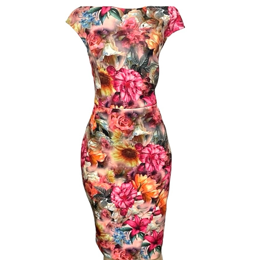 NEW YORK & Company Floral Sheath Scuba Dress size Small
